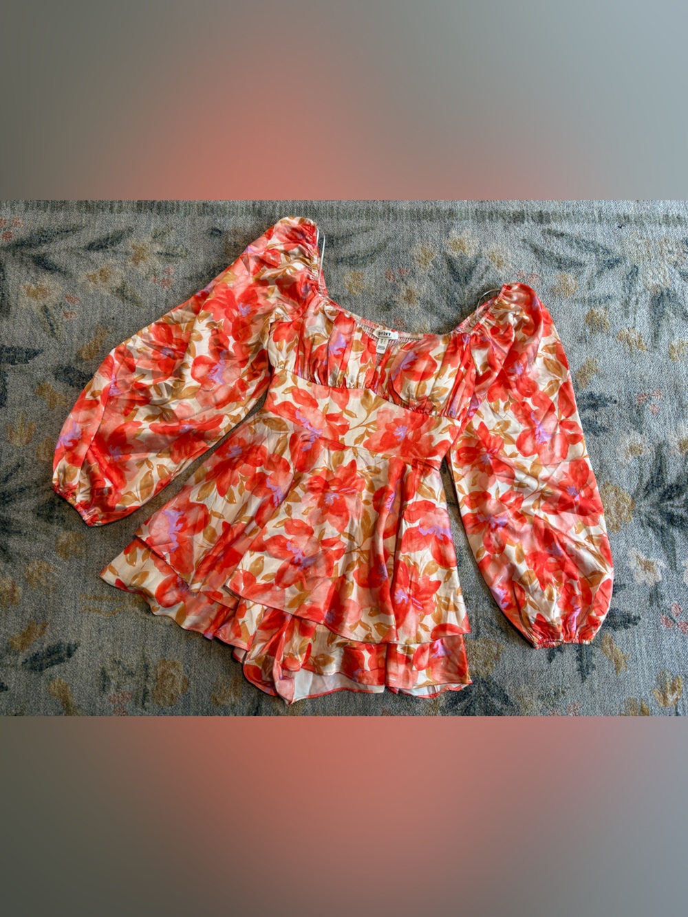 PRIVY Orange ruffle romper dress Small